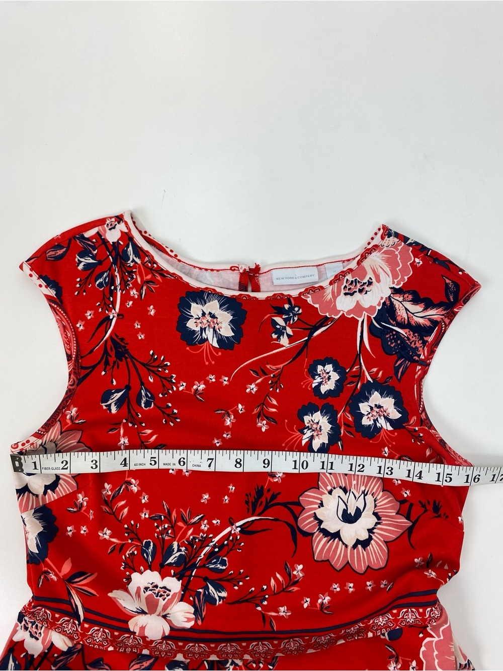 New York & Company Red Floral Fit-and-Flare Dress - Picture 7 of 8